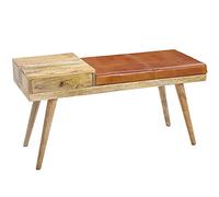 FineBuy Banc 100x38x52 cm Bois Massif Cuir Véritable avec Tiroir | banquette rembourré au style rétro, banc d'entrée avec rangement pour chambre, entrée et salon