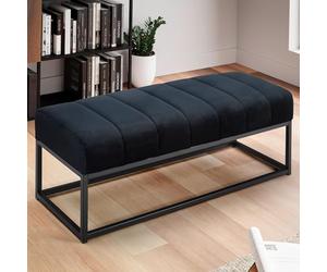 FineBuy Banc 108x40x40 cm Velours Noir, Banquette | banc d'entrée rembourré avec structure en métal, bout de lit pour chambre, entrée et salon, largeur assise