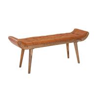 FineBuy Banc 125x38x50 cm Bois Massif Cuir Véritable, Chesterfield
