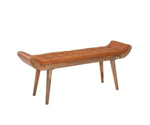 FineBuy Banc 125x38x50 cm Bois Massif Cuir Véritable, Chesterfield