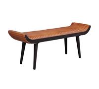 FineBuy Banc 125x38x51 cm Bois Massif Cuir Véritable Marron, Rétro