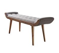 FineBuy Banc 125x38x51 cm Bois Massif Tissu Gris, Chesterfield