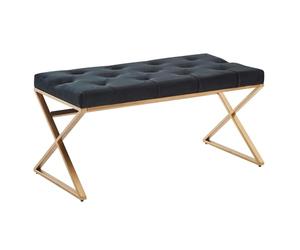 FineBuy Banc 90x44x46 cm Velours Noir, Chesterfield Banquette