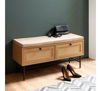 FineBuy Banc à Chaussures 100 cm Rembourré Décor Chêne Tiroirs Rotin Moderne