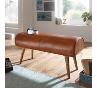 FineBuy Banc Cuir véritable / Bois massif 100x53x40cm Banquette de lit Moderne