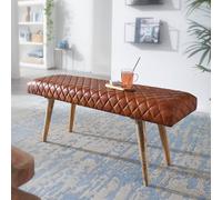 FineBuy Cuir véritable/Bois Massif Banc 115 x 53 x 38 cm Design Moderne | Rembourré Banc | Banc en Cuir Salle à Manger Brun | Petit Banquette de lit Banc Couloir
