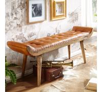 FineBuy banc d'entrée Chesterfield banc rembourré en cuir véritable banc 125cm