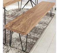 FineBuy Banc Harlem 120 cm Bois Massif Acacia, Banc de Table | banc de cuisine avec pieds stables en métal sans dossier, banc de salle à manger en bois véritable, pièce unique faite main