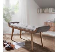 FineBuy Banc Tissu Bois Massif Gris Marron 128 x 51 x 38 cm | Banc Rembourré Design Chesterfield | Banque pour Deux Personnes | Banquette De Couloir