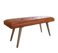 FineBuy Banque Bois Massif Cuir 117 x 51 x 38 cm Style rétro | Rembourré Banc | Banc en Cuir Salle à Manger Brun | Petit Banc de lit Cuir véritable Banc Couloir