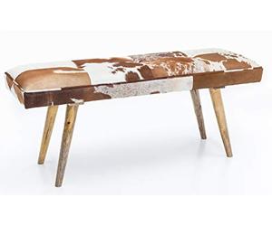 FineBuy Bois Massif Banc Tissu Rétro Rembourré | Banc en Fourrure Salle à Manger Brun | Petit Banquette de lit