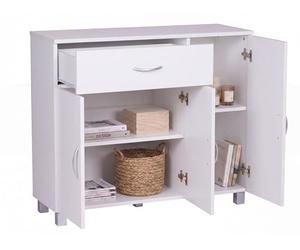 FineBuy Buffet Bois Blanc 90 x 75 x 30 cm 1 tiroir + 3 Portes | Commode de la Chambre Design Moderne | Salle à Manger Buffet Espace de Sauvegarde | Étagère fermée avec des Pieds