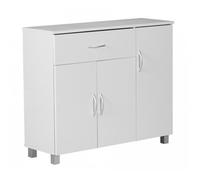 FineBuy Buffet SETE 90x30x75 cm Blanc avec Tiroir et 3 Portes | commode moderne pour chambre, salle à manger et entrée, enfilade avec rangement, petit meuble avec surface de rangement