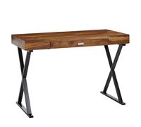 FineBuy Bureau 120x55x78 cm Bois Massif Sheesham, Piètement en X Noir | petit table de bureau tiroir, table d'ordinateur en bois massif, table pour ordinateur portable pour le télétravail