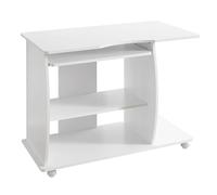 FineBuy bureau informatique GRASSE roulant Blanc 90 x 71 x 50 cm avec tiroir clavier, table pour ordinateur portable sur roulettes verrouillables, bureau PC avec étagère imprimante peu encombrant, bur
