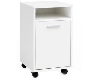 FineBuy Caisson à roulettes 33x38x60 cm Bois Blanc avec Porte et Étagère | caisson de bureau avec compartiments à porte, caisson d'appoint se glisse sous le bureau, caisson de bureau