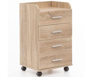 FineBuy Caisson de Bureau 40x70,5x33 cm Placard de Rangement Mobile Sonoma | Armoire de Rangement Petite avec Tiroir | Meuble de Bureau a Roulette