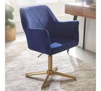 FineBuy Chaise De Bureau 80-97 cm Velours Bleu | Chaise Design Pivotant avec Accoudoirs et Dossier | Chaise Coquille 120 kg | Fauteuil Pivotant sans des Rôles