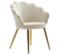 FineBuy Chaise de Salle à Manger Tulipe Velours Blanche avec Pieds Dorés | chaise de cuisine au scandinave design, coque d'assise rembourrée, chaise rembourrée patins de protection