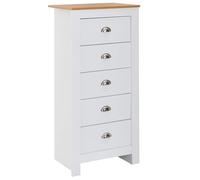 FineBuy Commode 53x39x114 cm Blanche Chêne avec 5 Tiroirs, Étroit | haut commode à tiroirs, buffet avec rangement pour salon, entrée et chambre, enfilade