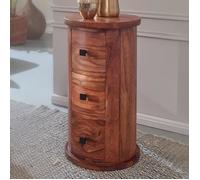 FineBuy Commode 65 cm Bois Massif Sheesham Marron avec Tiroirs, Rond | étroit meuble d'appoint en bois véritable, petit meuble fait main, mini buffet avec rangement pour petits espaces