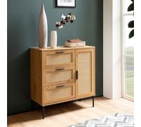 FineBuy Commode 80 cm Décor Chêne Rotin Meuble d’entrée Armoire Rangements