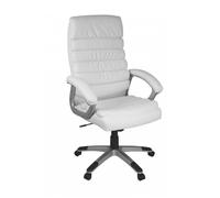 FineBuy Design chaise de bureau fauteuil de direction pivotant avec accoudoirs | chaise tournante avec appui-tête | Blanc- cuir synthétique - réglable en hauteur - dossier ergonomique - Capacité de charge 120 kg
