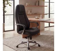 FineBuy Design Chaise de Bureau Noir Fauteuil de Direction Pivotant avec Accoudoirs | Chaise Tournante Ergonomique Appui-tête | Cuir Véritable - Réglable en Hauteur - Capacité de Charge 120 kg