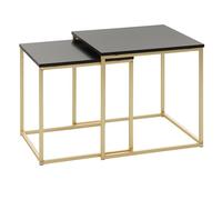 FineBuy Design Table Bois métal 40 x 42 x 40 cm Noir/Or Ensemble de 2 | Table du canapé Moderne | Table Basse en Bois Table | Table de Salon carré
