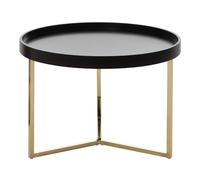 FineBuy Design Table Bois métal ø 58,5 cm Noir/Or | Table du canapé Moderne | Table Basse en Bois Table | Table de Salon Rond