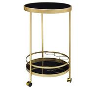 FineBuy Desserte Ronde 45x45x76 cm Dorée Noire, 2 Niveaux