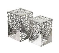 FineBuy Ensemble de 2 tables d'appoint en aluminium argenté - Set de tables basses design - Table de salon moderne en métal alu - Table de canapé carrée en métal - Set de tables gigognes faites à la m
