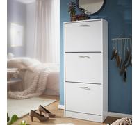 FineBuy Étagère à Chaussures et Housse Bois 50 x 125 x 24 cm Blanc | Armoire à Chaussures avec Rangement 18 Paires de Chaussures | Commode de Chaussures