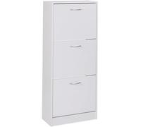 FineBuy Étagère à Chaussures et Housse Bois 50 x 125 x 24 cm Blanc | Armoire à Chaussures avec Rangement 18 Paires de Chaussures | Commode de Chaussures