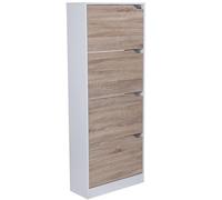 FineBuy Étagère à Chaussures et Housse Bois 60 x 150 x 24 cm Blanc/Chêne Sonoma | Armoire à Chaussures avec Rangement 24 Paires de Chaussures | Commode de Chaussures