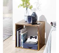 FineBuy Étagère Cube 43,5x33x43,5 cm Bois Massif Sheesham Marron | étagère cube avec grande surface de rangement, utilisable comme table d'appoint, étagère en bois fait main, pièce unique