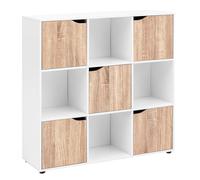 FineBuy Étagère de Rangement 89x91x29 cm Bibliothèque Blanche et Sonoma | Étagère sur Pied Cube avec Porte | Étagère Salon Ouverte