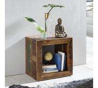 FineBuy Table d'appoint KALKUTTA 45 x 45 x 35 cm, Table Cube en Bois Massif pour Salon, Table de Salon avec étagère, Table de Chevet - Console de Nuit - Chevet Multicolore