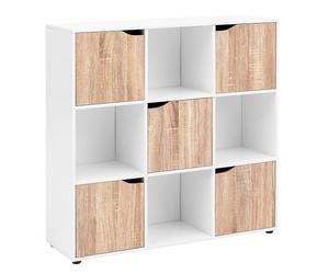 FineBuy Étagère MASSA 89x29x91 cm Sonoma, 9 Compartiments 5 Portes | bibliothèque avec compartiments à porte, buffet et étagère cube, comme séparateur de pièce utilisable, pour salon et bureau