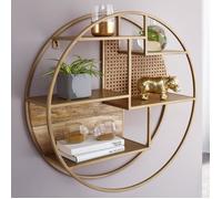 FineBuy Étagère Murale 62 cm Ronde Bois Massif et Metal Industrielle | Etagère Suspendue - Capacité de Charge maximale 10 kg - Étagère pour Le Mur | Bois véritable