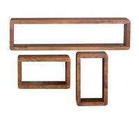 FineBuy Étagère Murale Lot de 3 Bois Massif Sheesham Carrée