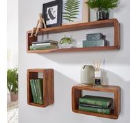 FineBuy Étagère Murale Lot de 3 Bois Massif Sheesham Carrée | rustique étagères suspendues avec arrondi coins, étagères murales en bois véritable, fait main, chaque lot est unique