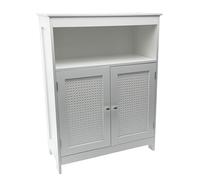 FineBuy Étagère sur Pied Blanche 80cm - Étagère de Rangement 2 Portes de Placard Design rotin & étagère - Étagère de Salon étroite Couloir & Salon - Petite Armoire - Commode cannage Meuble d'appoint
