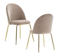 FineBuy Lot de 2 chaises de salle à manger, design scandinave, rembourrées en velours, avec pieds dorés, pour cuisine, cuisine, avec revêtement en velours