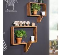 FineBuy Lot de 2 étagères murales en bois massif de Sheesham Étagère murale Cubes