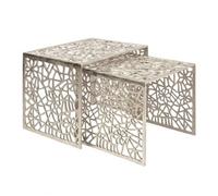 FineBuy Lot de 2 tables basses en aluminium argenté - Ensemble de tables d'appoint design - Table de salon moderne en métal aluminium - Table de canapé rectangulaire en métal - Ensemble de tables gigo