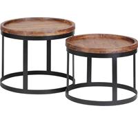 FineBuy Lot de 2 tables d'appoint en bois massif Table de salon style maison de campagne avec piètement métallique