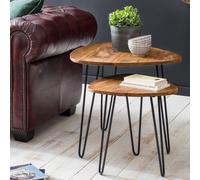 FineBuy Lot de 2 tables d'appoint FB51455 bois de sheesham métal table basse de salon
