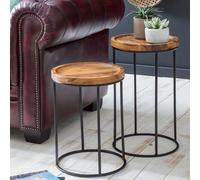 FineBuy Lot de 2 tables d'appoint FB51458 bois de sheesham métal table basse