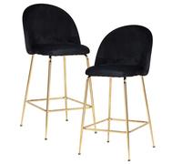 FineBuy Lot de 2 tabourets de bar en velours, avec dossier et pieds dorés, style scandinave, tissu/métal, 110 kg, design rembourré, tabouret de bar
